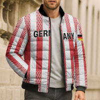 Custom German European Football Champions Bomber Puffer Jacket Rot Weiss Geometric Stripes