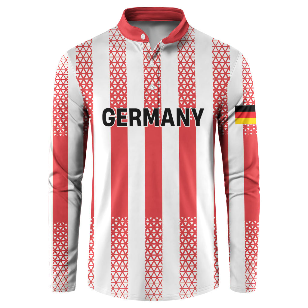 Custom German European Football Champions Button Sweatshirt Rot Weiss Geometric Stripes