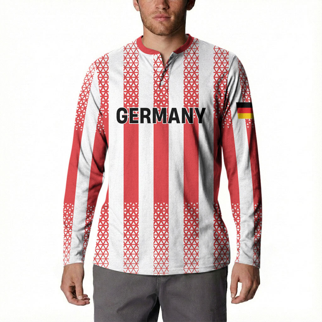 Custom German European Football Champions Button Sweatshirt Rot Weiss Geometric Stripes