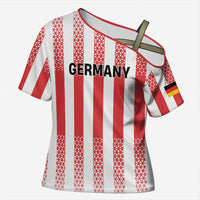 Custom German European Football Champions Cross Shoulder Shirt Rot Weiss Geometric Stripes
