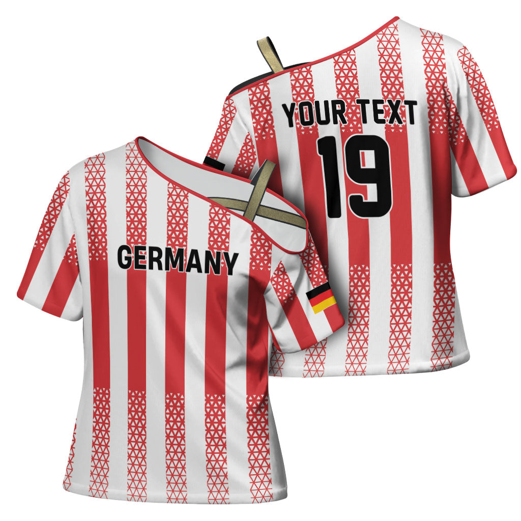 Custom German European Football Champions Cross Shoulder Shirt Rot Weiss Geometric Stripes