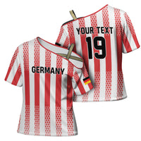 Custom German European Football Champions Cross Shoulder Shirt Rot Weiss Geometric Stripes