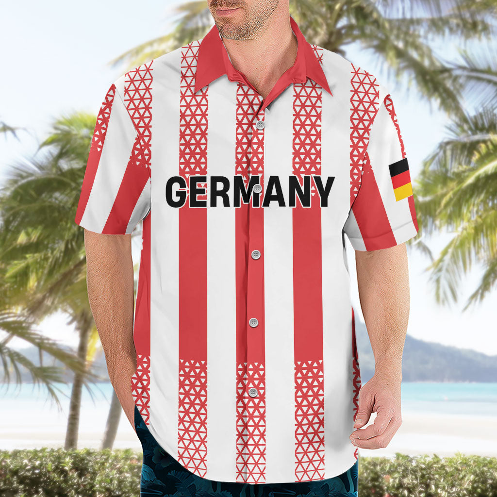 Custom German European Football Champions Hawaiian Shirt Rot Weiss Geometric Stripes