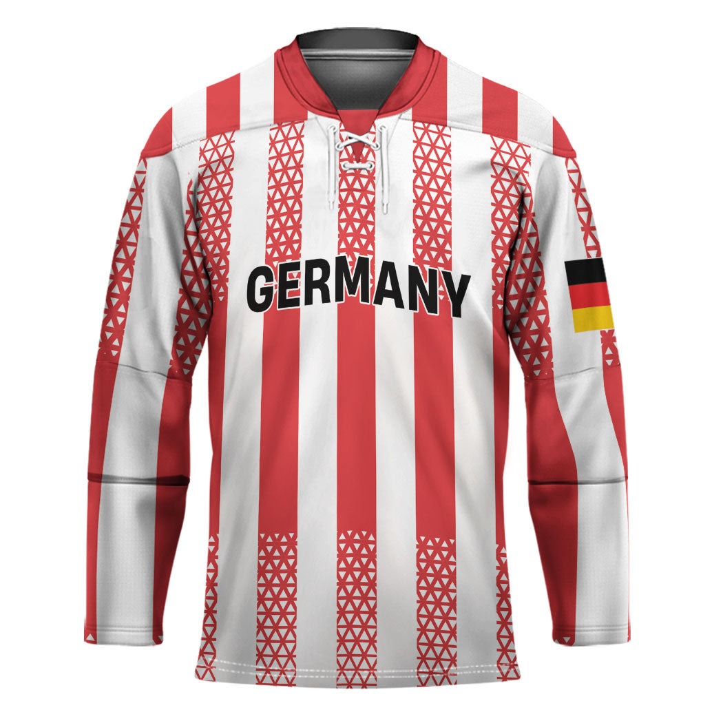 Custom German European Football Champions Hockey Jersey Rot Weiss Geometric Stripes