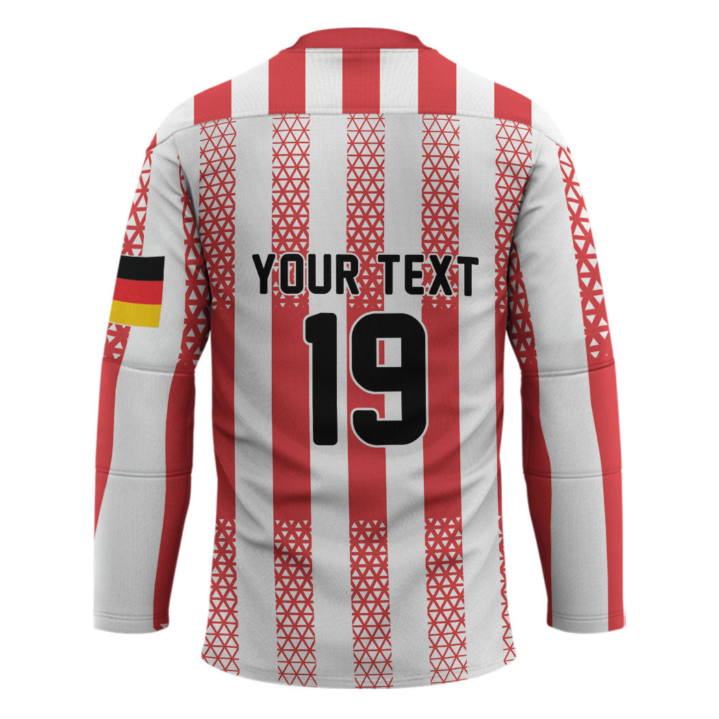 Custom German European Football Champions Hockey Jersey Rot Weiss Geometric Stripes