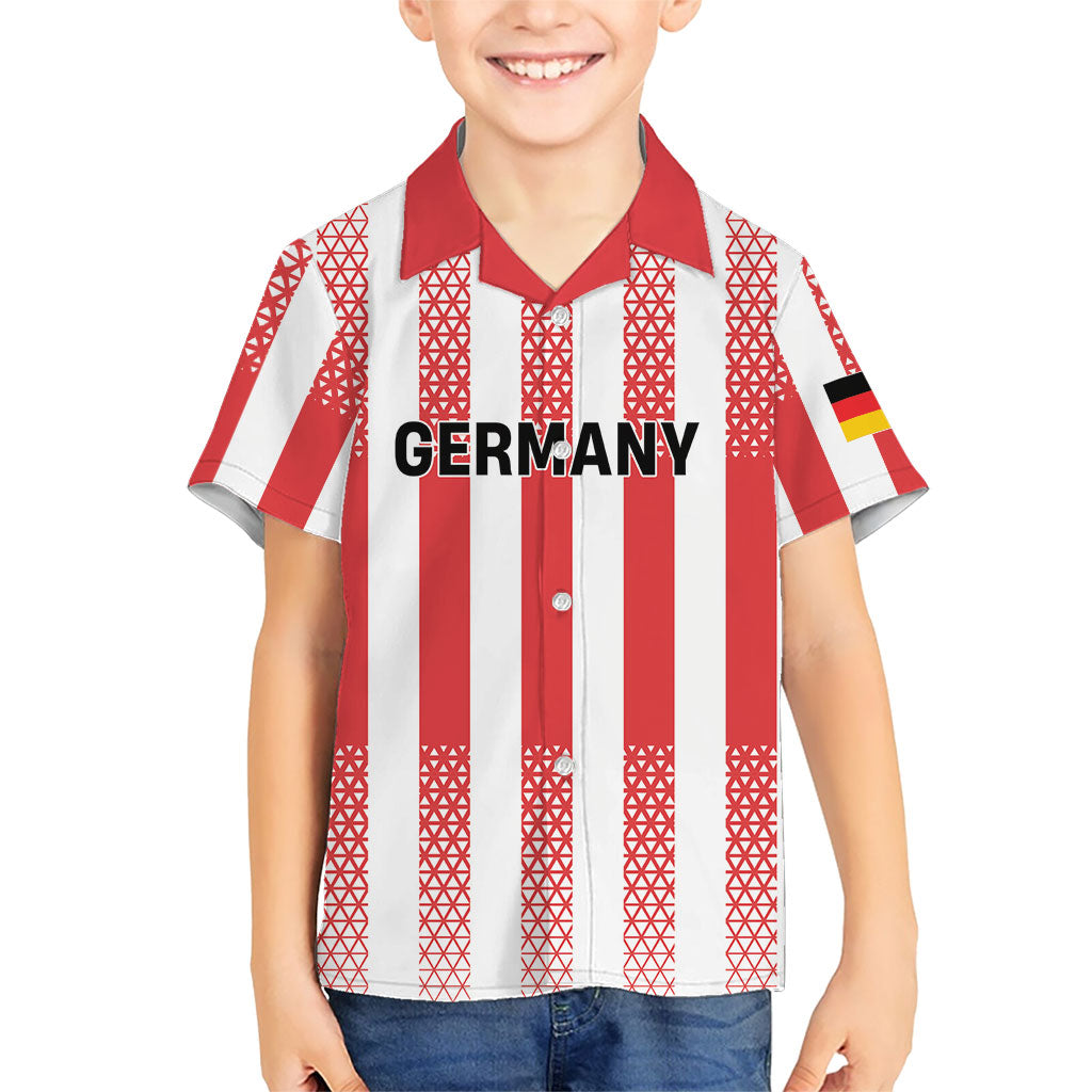 Custom German European Football Champions Kid Hawaiian Shirt Rot Weiss Geometric Stripes