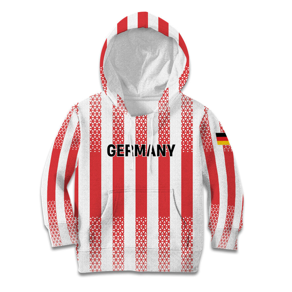 Custom German European Football Champions Kid Hoodie Rot Weiss Geometric Stripes