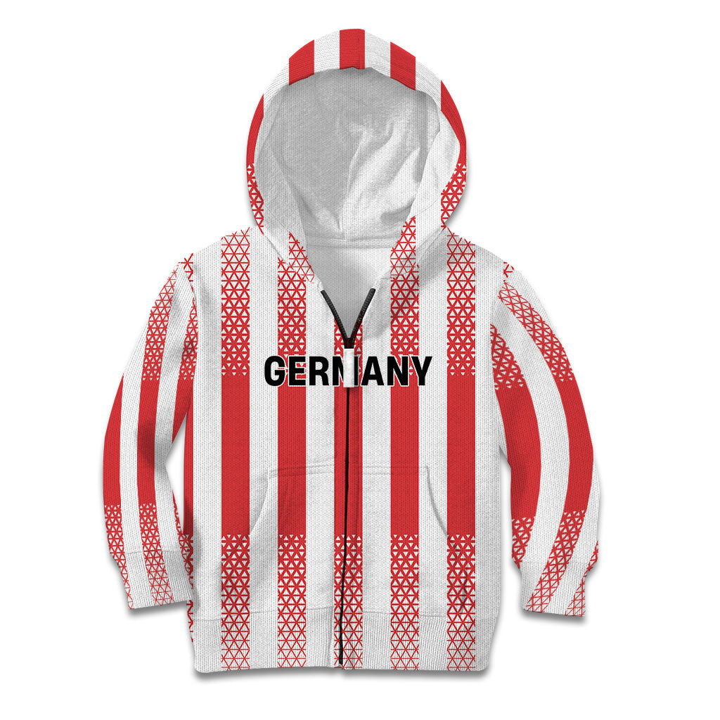Custom German European Football Champions Kid Hoodie Rot Weiss Geometric Stripes