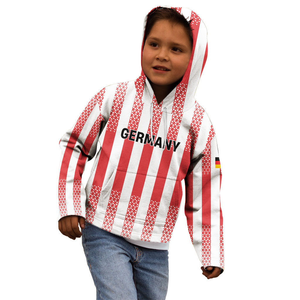 Custom German European Football Champions Kid Hoodie Rot Weiss Geometric Stripes