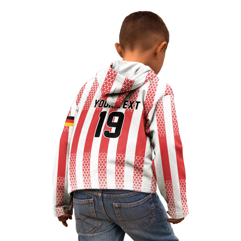Custom German European Football Champions Kid Hoodie Rot Weiss Geometric Stripes