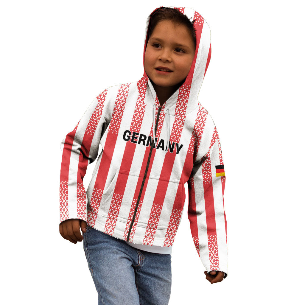 Custom German European Football Champions Kid Hoodie Rot Weiss Geometric Stripes