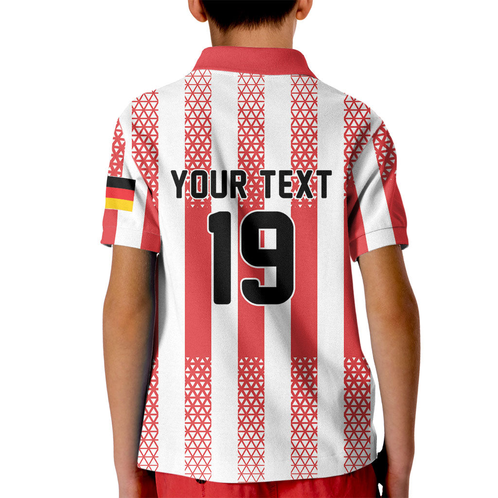 Custom German European Football Champions Kid Polo Shirt Rot Weiss Geometric Stripes