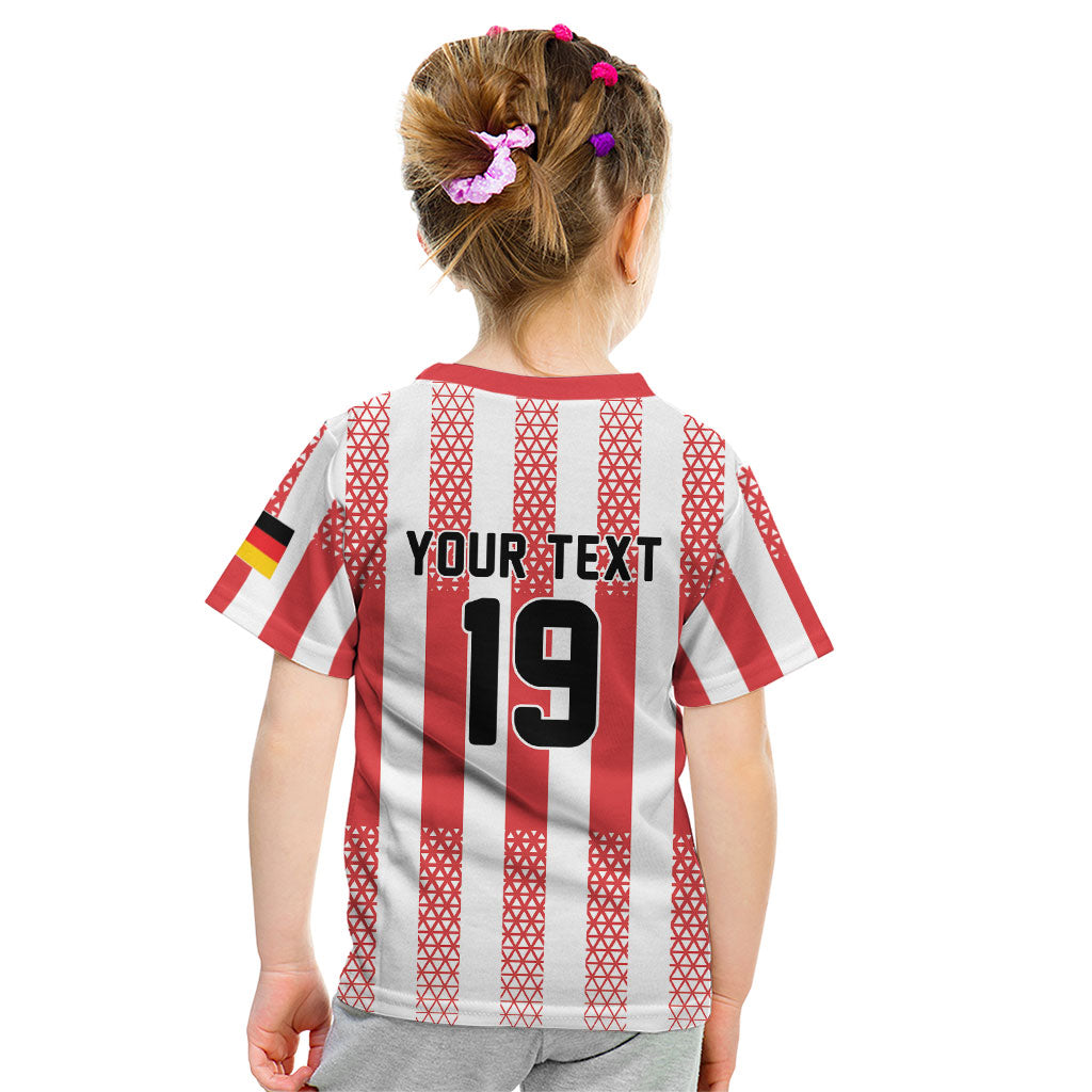 Custom German European Football Champions Kid T Shirt Rot Weiss Geometric Stripes