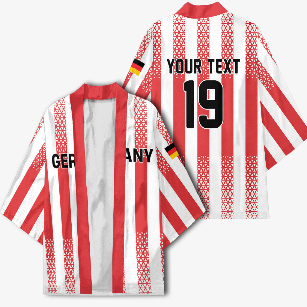 Custom German European Football Champions Kimono Rot Weiss Geometric Stripes