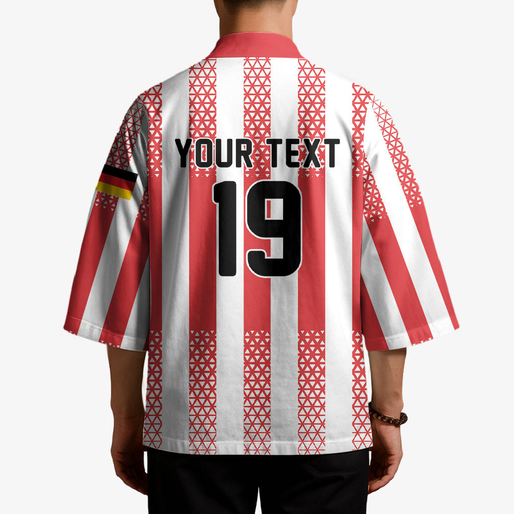 Custom German European Football Champions Kimono Rot Weiss Geometric Stripes