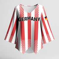 Custom German European Football Champions Kimono Sleeve Blouse Rot Weiss Geometric Stripes