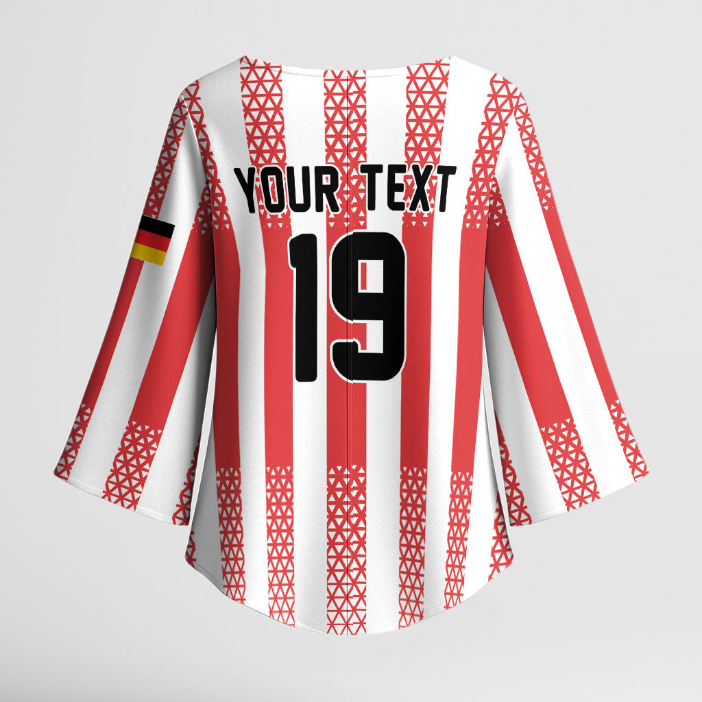 Custom German European Football Champions Kimono Sleeve Blouse Rot Weiss Geometric Stripes