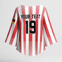 Custom German European Football Champions Kimono Sleeve Blouse Rot Weiss Geometric Stripes