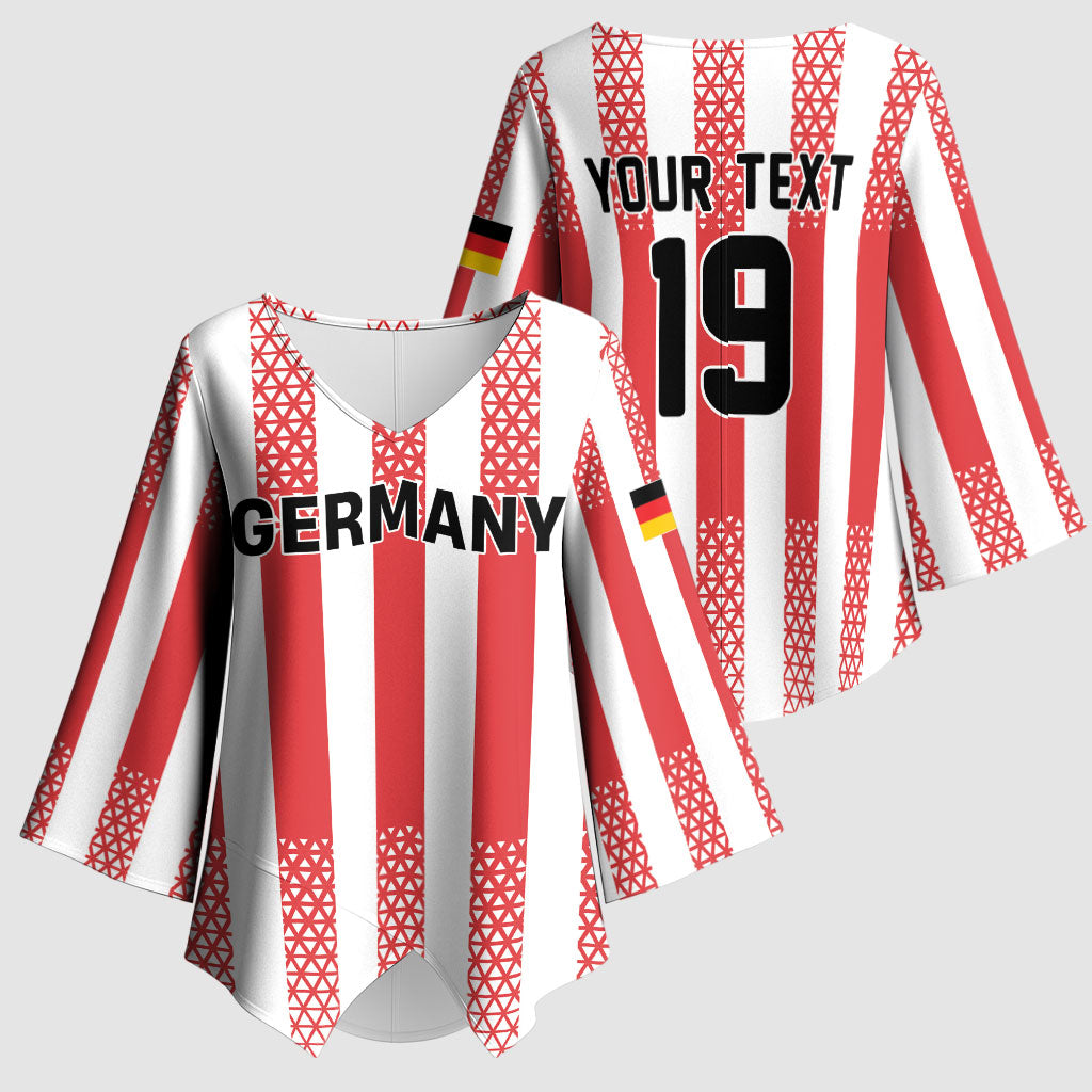 Custom German European Football Champions Kimono Sleeve Blouse Rot Weiss Geometric Stripes