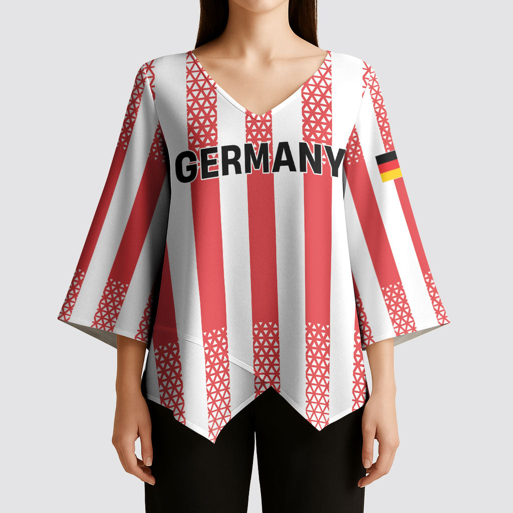 Custom German European Football Champions Kimono Sleeve Blouse Rot Weiss Geometric Stripes