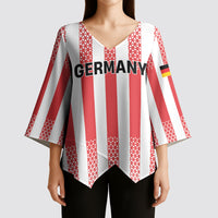 Custom German European Football Champions Kimono Sleeve Blouse Rot Weiss Geometric Stripes