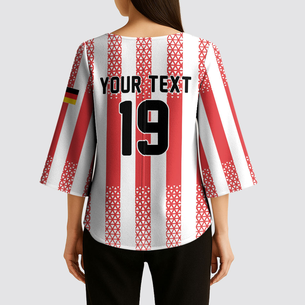 Custom German European Football Champions Kimono Sleeve Blouse Rot Weiss Geometric Stripes