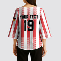 Custom German European Football Champions Kimono Sleeve Blouse Rot Weiss Geometric Stripes