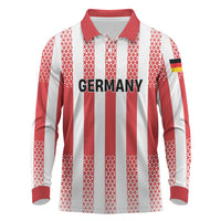Custom German European Football Champions Long Sleeve Polo Shirt Rot Weiss Geometric Stripes