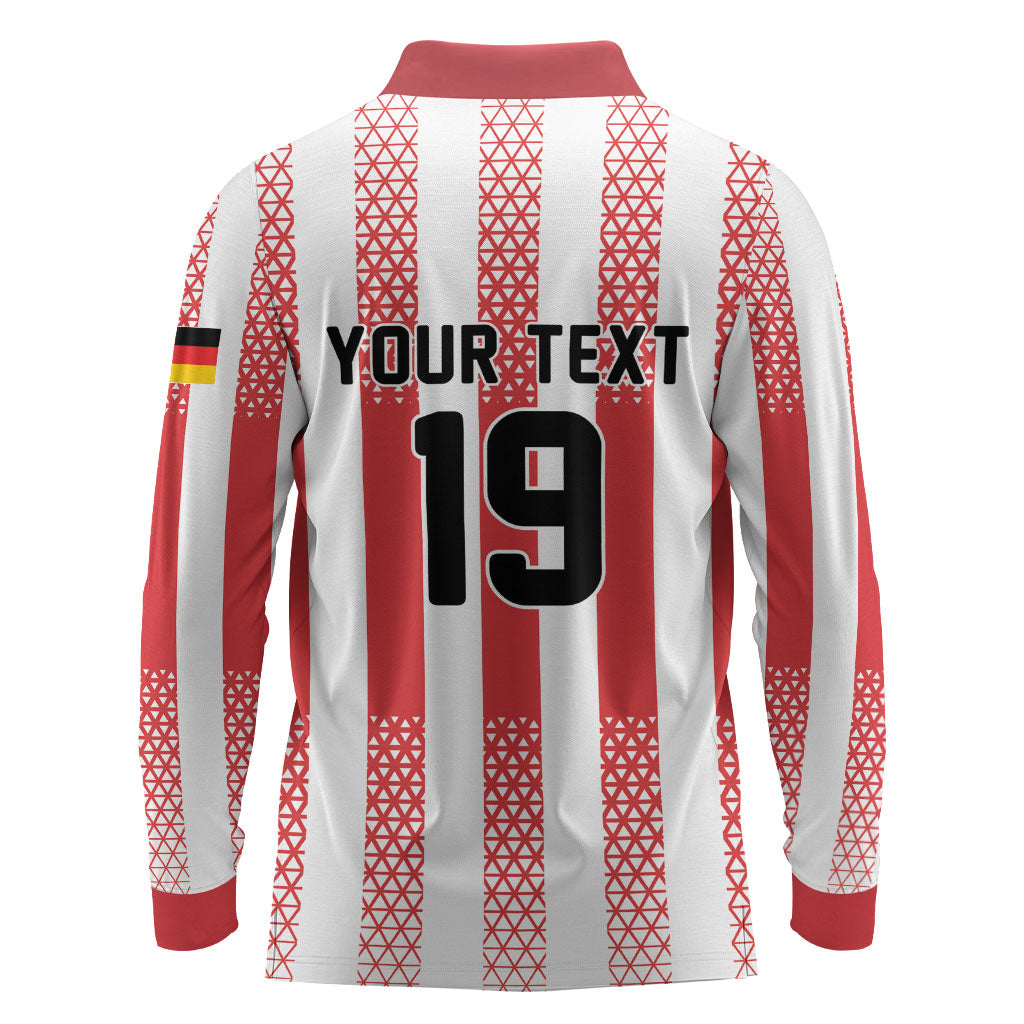 Custom German European Football Champions Long Sleeve Polo Shirt Rot Weiss Geometric Stripes
