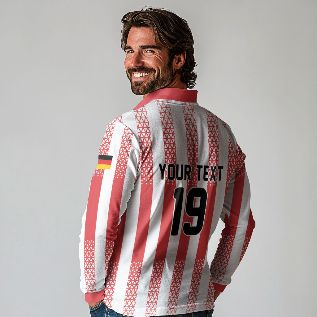 Custom German European Football Champions Long Sleeve Polo Shirt Rot Weiss Geometric Stripes