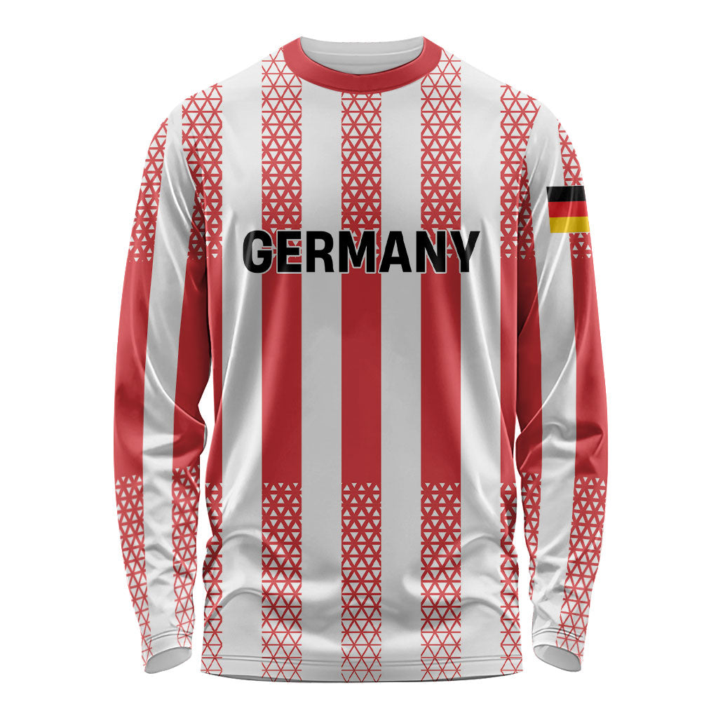 Custom German European Football Champions Long Sleeve Shirt Rot Weiss Geometric Stripes