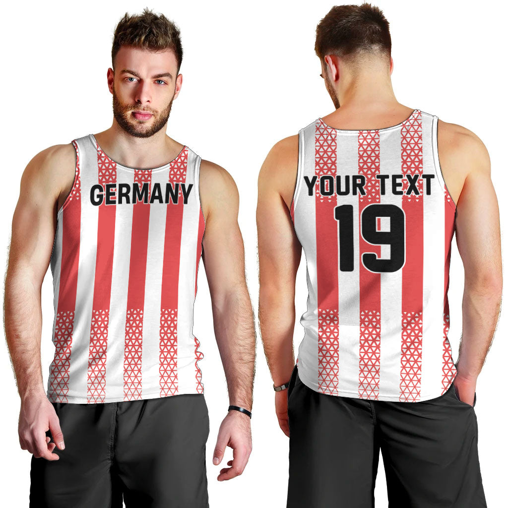 Custom German European Football Champions Men Tank Top Rot Weiss Geometric Stripes