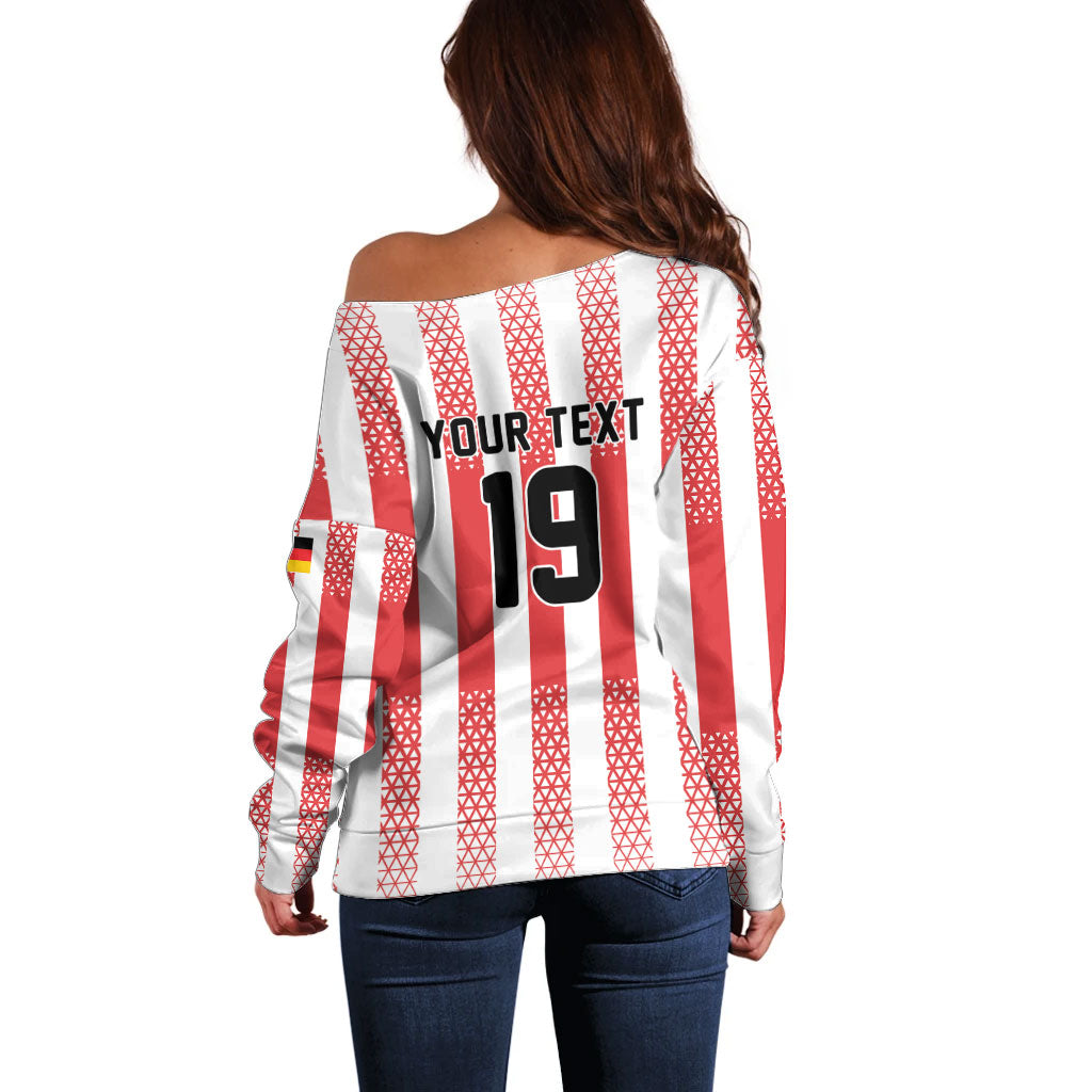 Custom German European Football Champions Off Shoulder Sweater Rot Weiss Geometric Stripes
