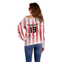 Custom German European Football Champions Off Shoulder Sweater Rot Weiss Geometric Stripes