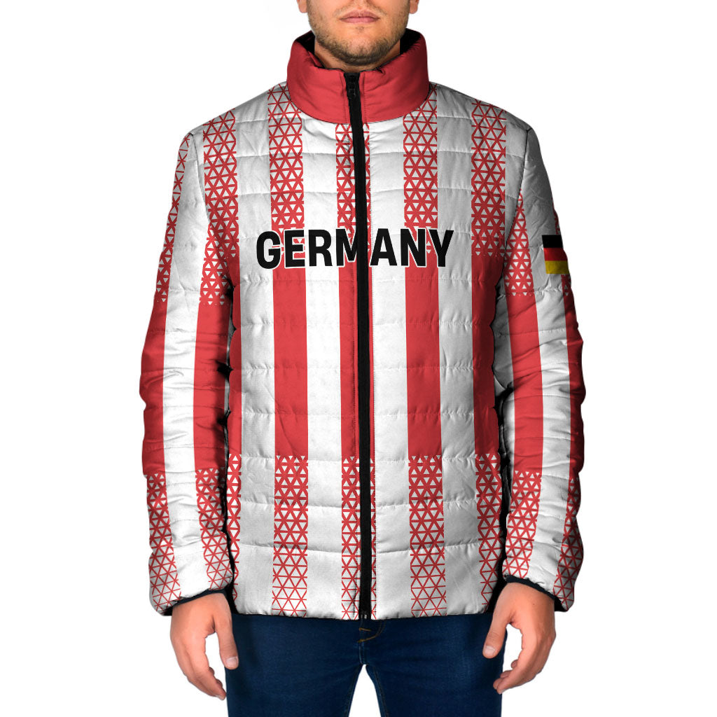 Custom German European Football Champions Padded Jacket Rot Weiss Geometric Stripes