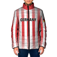 Custom German European Football Champions Padded Jacket Rot Weiss Geometric Stripes