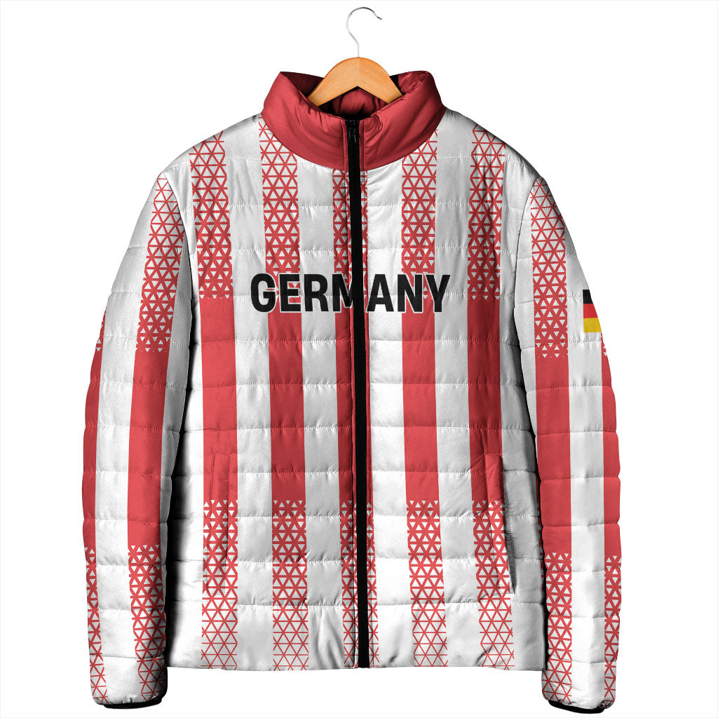 Custom German European Football Champions Padded Jacket Rot Weiss Geometric Stripes