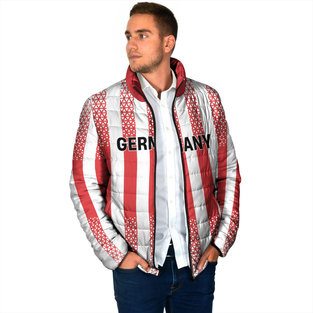 Custom German European Football Champions Padded Jacket Rot Weiss Geometric Stripes
