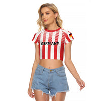 Custom German European Football Champions Raglan Cropped T Shirt Rot Weiss Geometric Stripes