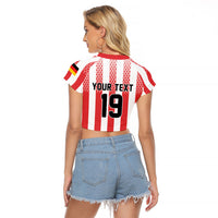 Custom German European Football Champions Raglan Cropped T Shirt Rot Weiss Geometric Stripes
