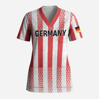 Custom German European Football Champions Scrub Top Rot Weiss Geometric Stripes