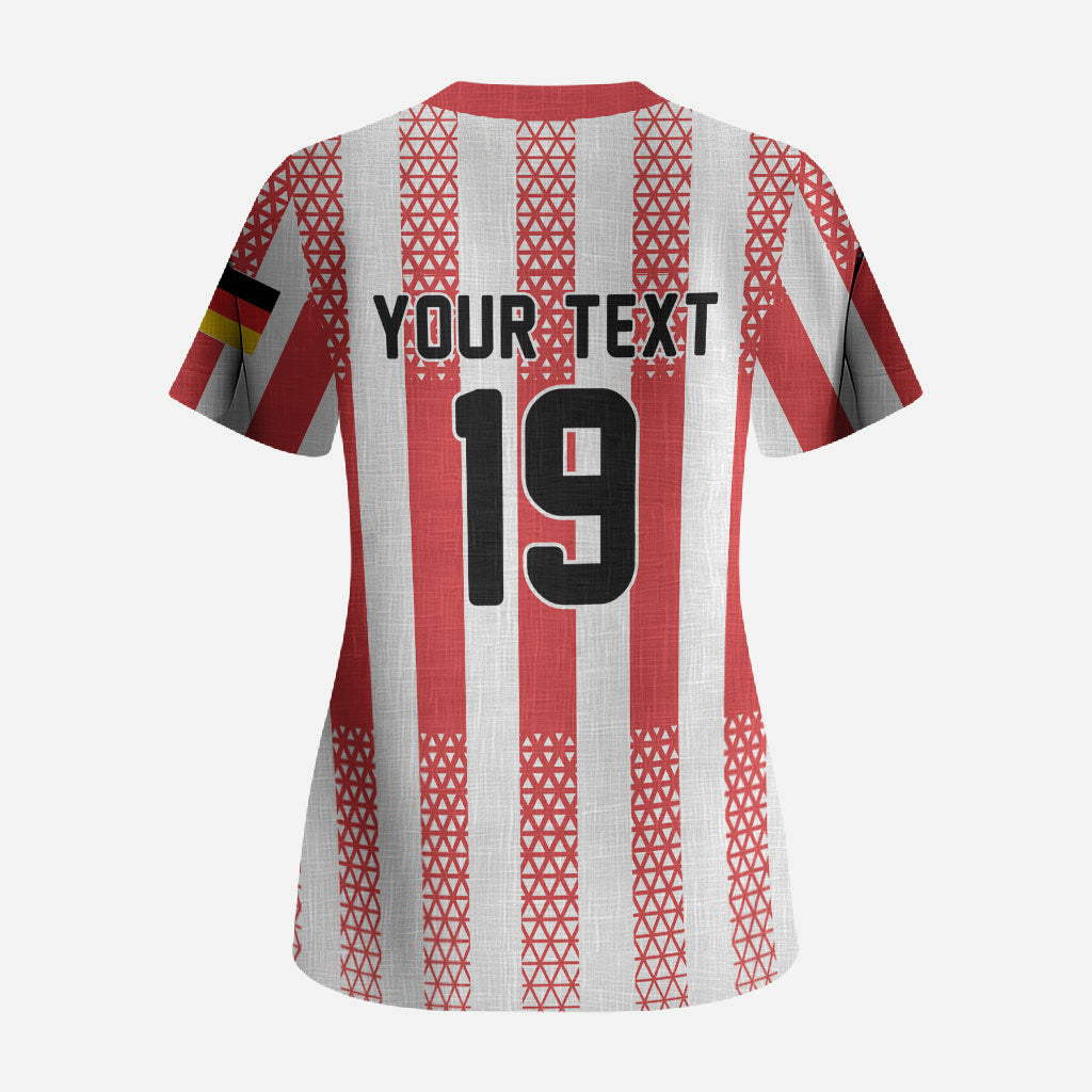 Custom German European Football Champions Scrub Top Rot Weiss Geometric Stripes