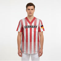 Custom German European Football Champions Scrub Top Rot Weiss Geometric Stripes