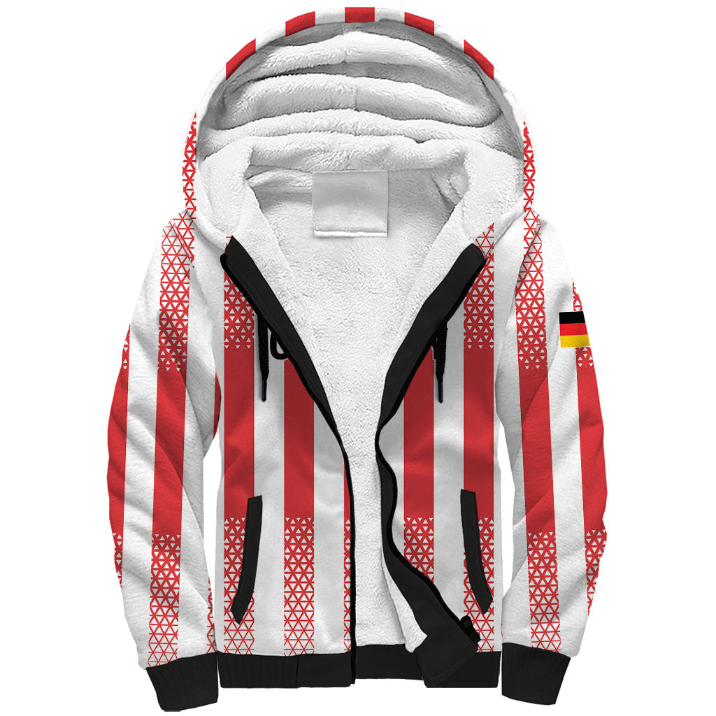 Custom German European Football Champions Sherpa Hoodie Rot Weiss Geometric Stripes