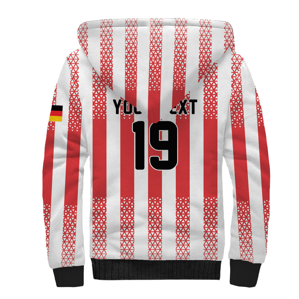Custom German European Football Champions Sherpa Hoodie Rot Weiss Geometric Stripes