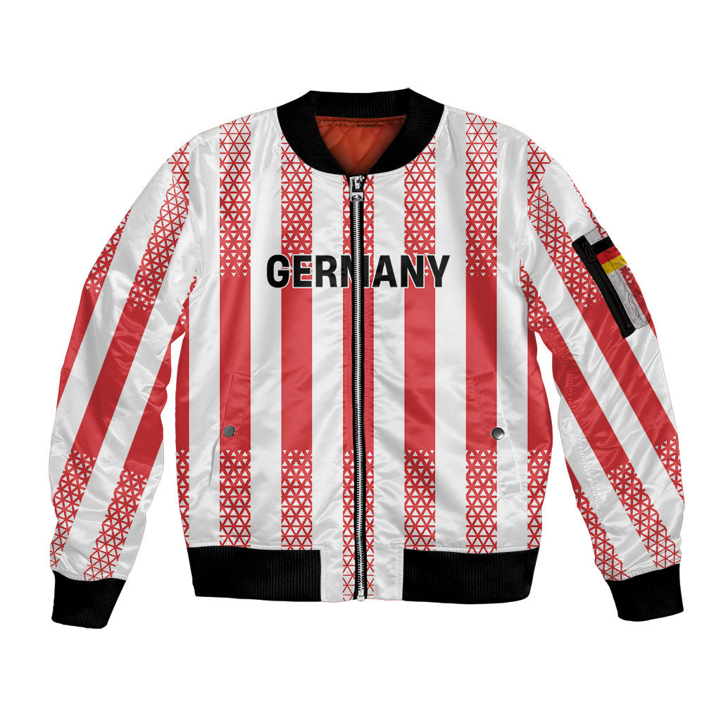 Custom German European Football Champions Sleeve Zip Bomber Jacket Rot Weiss Geometric Stripes
