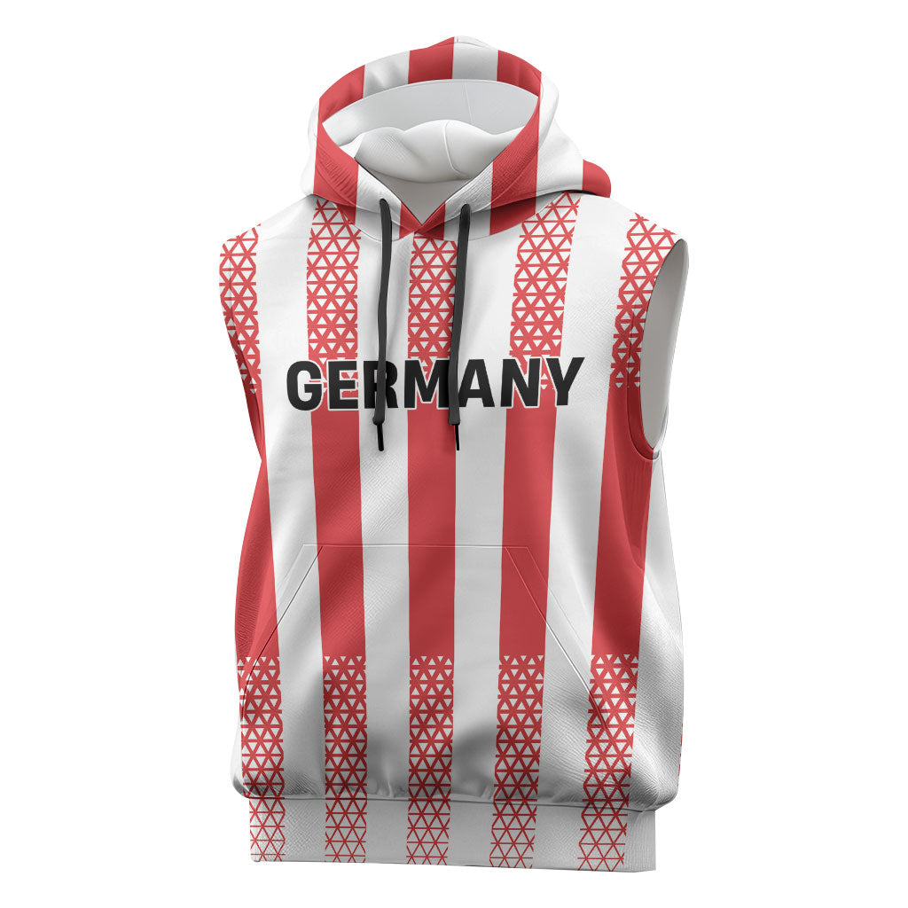 Custom German European Football Champions Sleeveless Hoodie Rot Weiss Geometric Stripes