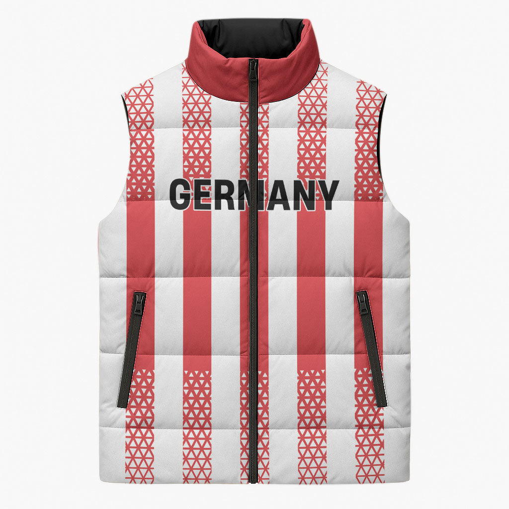 Custom German European Football Champions Sleeveless Puffer Jacket Rot Weiss Geometric Stripes