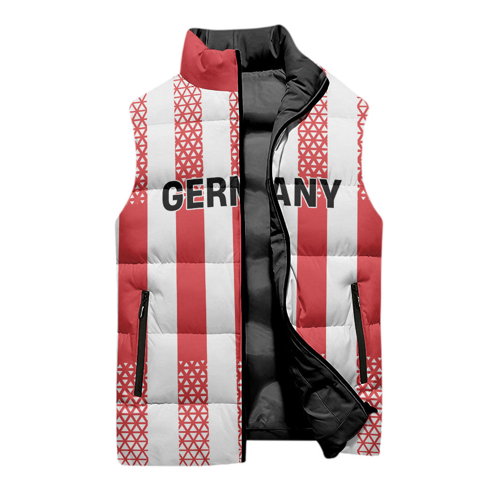 Custom German European Football Champions Sleeveless Puffer Jacket Rot Weiss Geometric Stripes