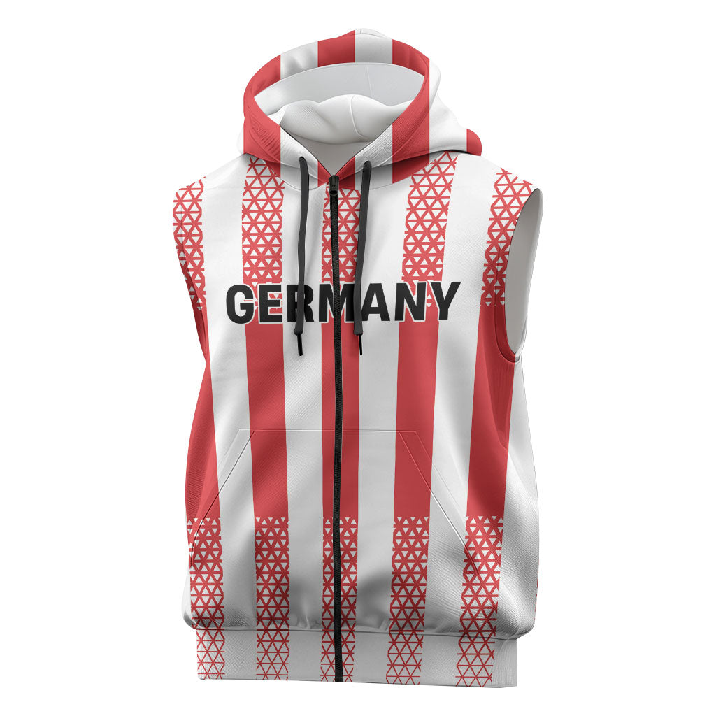Custom German European Football Champions Sleeveless Zip Hoodie Rot Weiss Geometric Stripes